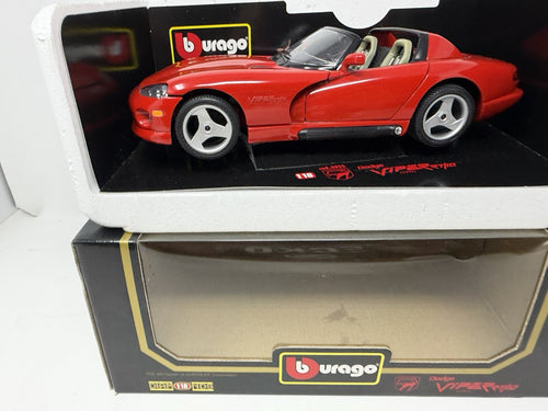 Bburago Diamonds 1:18 red Dodge Viper RT/10 1992 die-cast model on its box base with the window box below