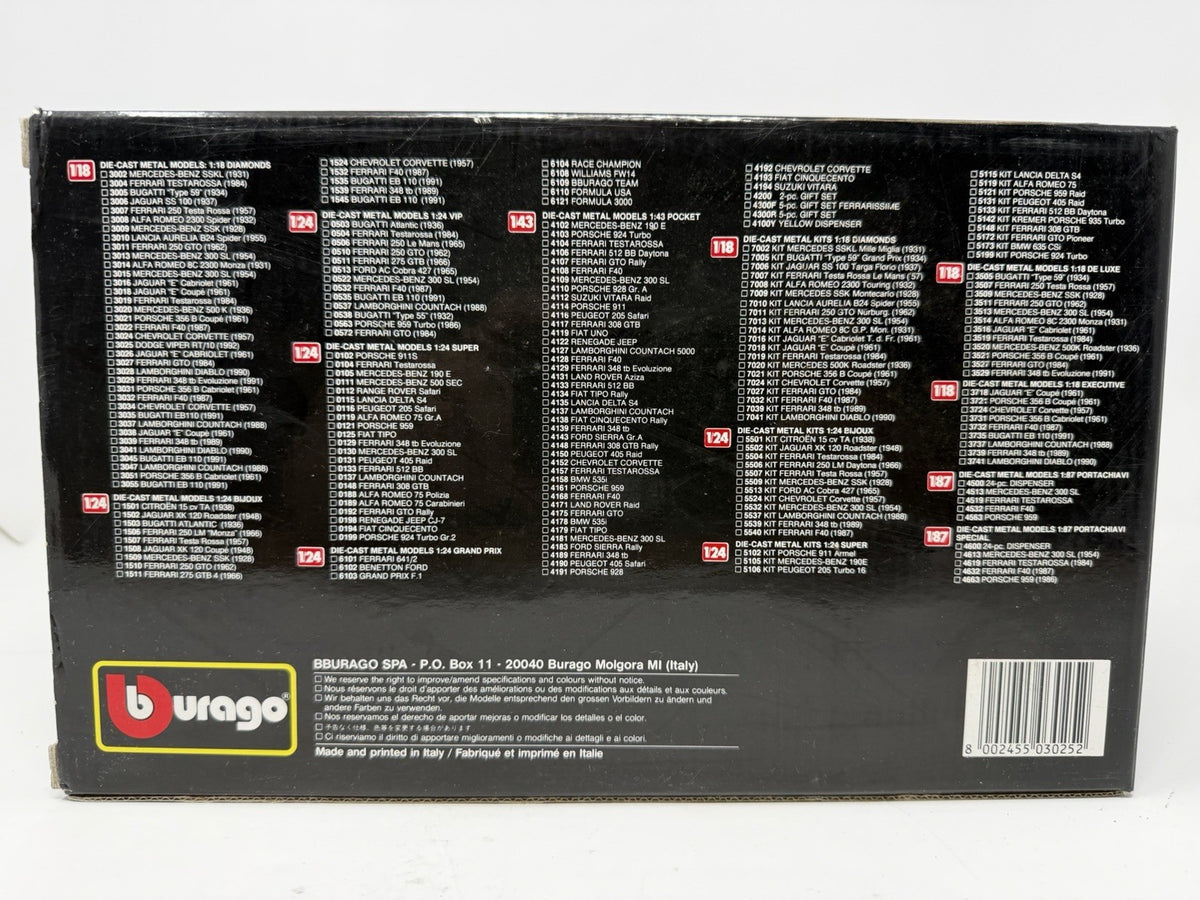 Bburago Diamonds 1:18 red Dodge Viper RT/10 1992 box back with model list and barcode