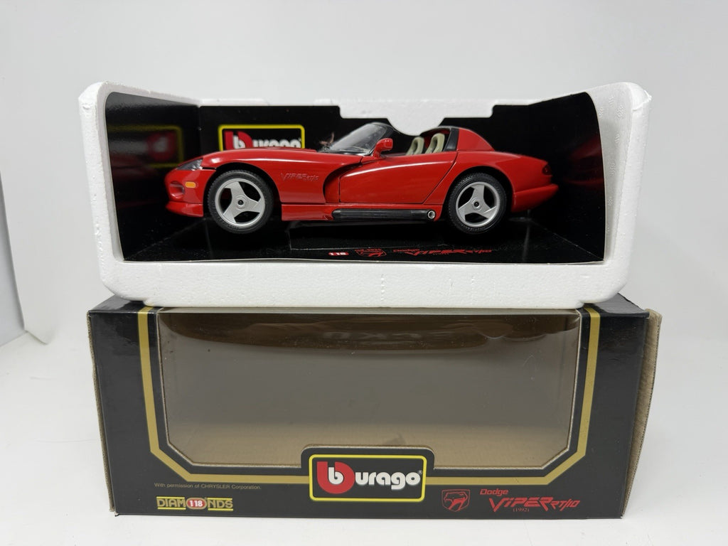 Bburago Diamonds 1:18 red Dodge Viper RT/10 1992 on the inner box base with outer box below