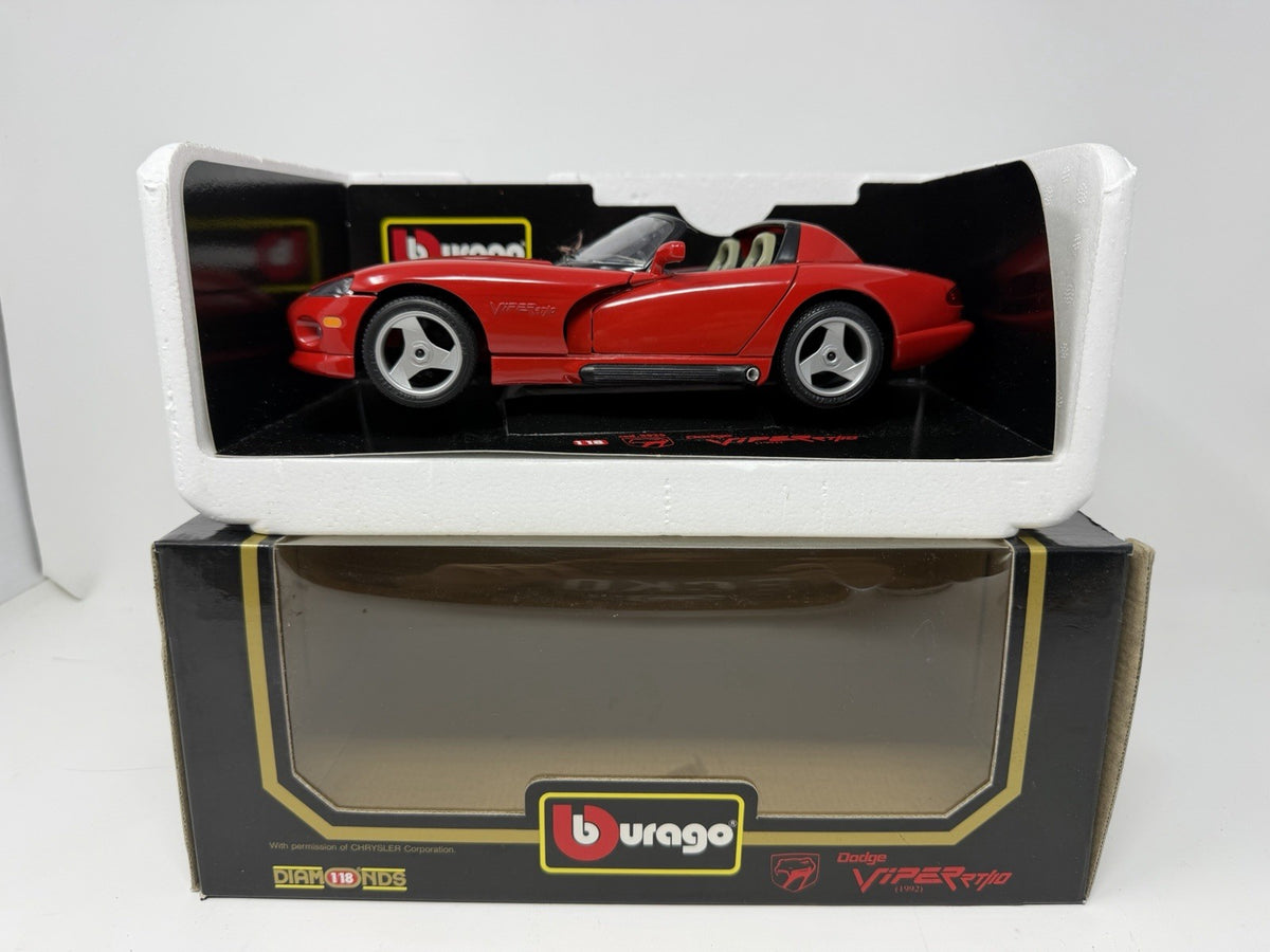 Bburago Diamonds 1:18 red Dodge Viper RT/10 1992 on the inner box base with outer box below