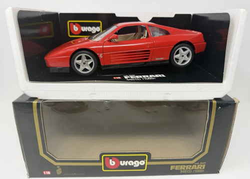 Red Bburago Ferrari 348tb 1989 diecast model car in box, 1:18 scale, detailed collectible toy, no. 3039.