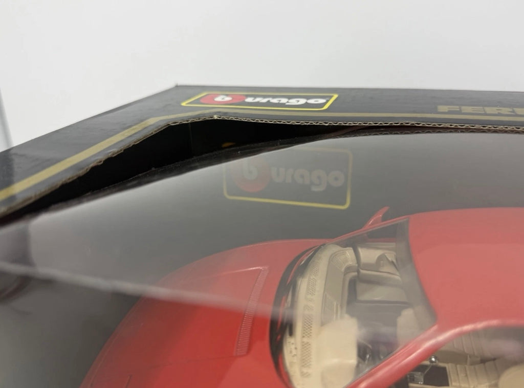 Bburago Ferrari 348tb 1989 diecast model in red, boxed, 1:18 scale, collectible toy with detailed features.