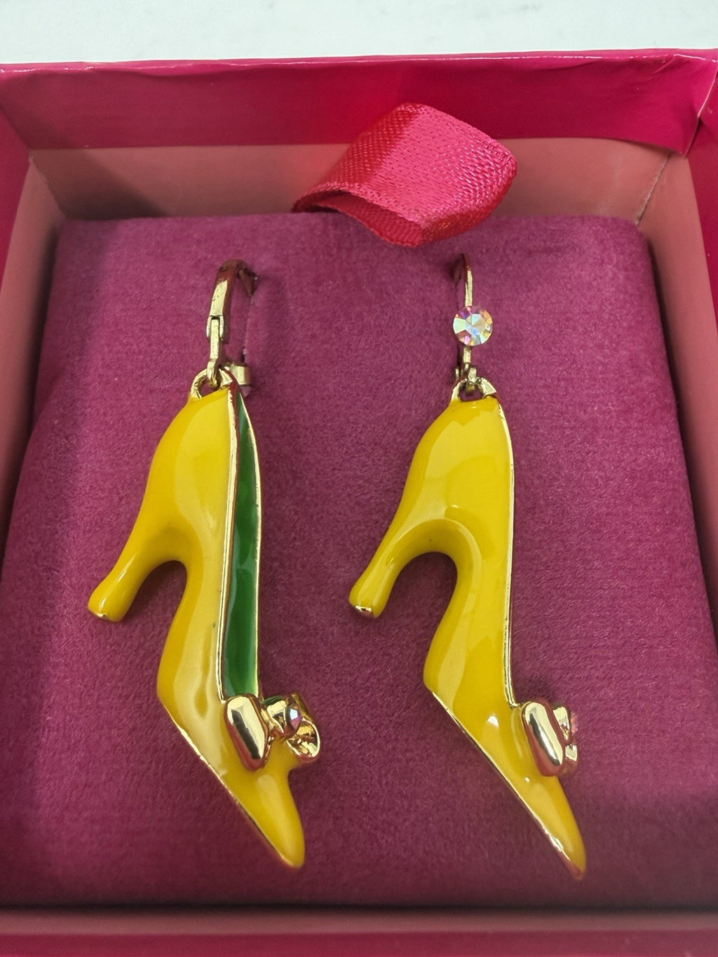 Butler & Wilson yellow enamel stiletto heel drop earrings in box – photo 2 of 8