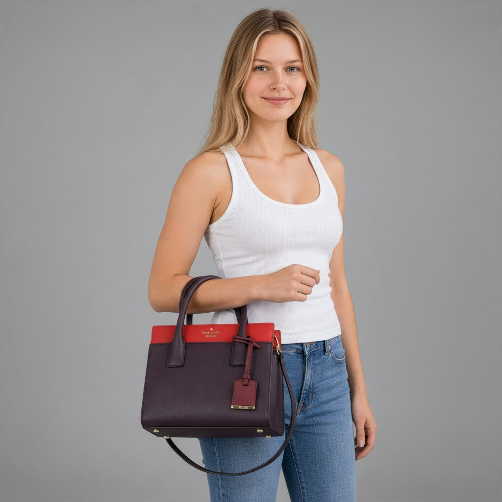 Kate Spade New York small Cameron Saffiano leather satchel in burgundy and red – photo 25 of 25