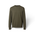 Men's COS olive green wool crew neck jumper, size M, pre-owned, showing the soft knit fabric and classic fit.