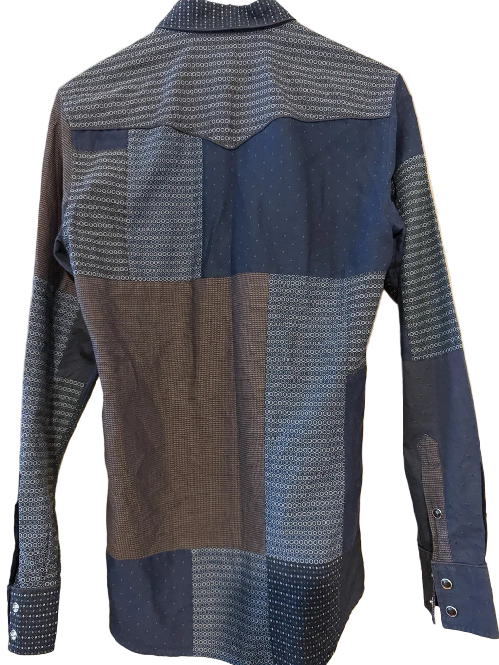 Dolce & Gabbana Gold label navy multi patchwork long sleeve button-up shirt – photo 16 of 16