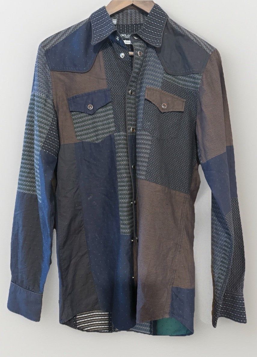 Dolce & Gabbana Gold label navy multi patchwork long sleeve button-up shirt – photo 2 of 16