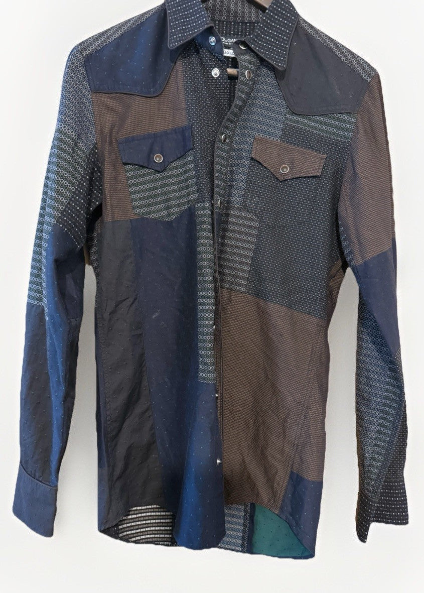 Dolce & Gabbana Gold label navy multi patchwork long sleeve button-up shirt – photo 8 of 16