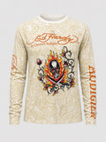 Ed Hardy by Christian Audigier skull and flame long sleeve t-shirt with paisley print, men's medium – photo 1 of 7