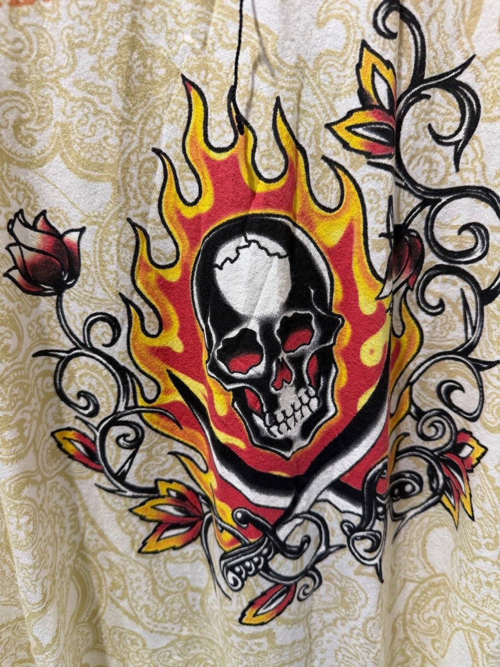 Ed Hardy by Christian Audigier skull and flame long sleeve t-shirt with paisley print, men's medium – photo 3 of 7