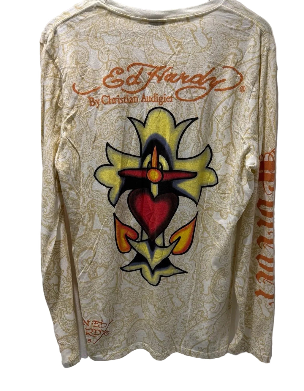 Ed Hardy by Christian Audigier skull and flame long sleeve t-shirt with paisley print, men's medium – photo 4 of 7