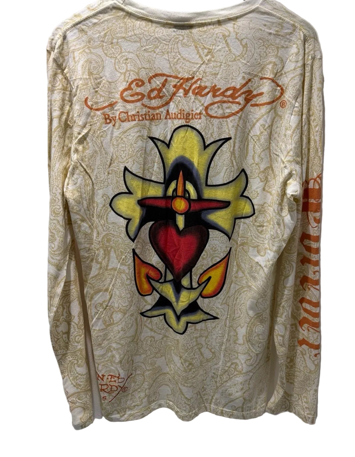 Ed Hardy by Christian Audigier skull and flame long sleeve t-shirt with paisley print, men's medium – photo 4 of 7
