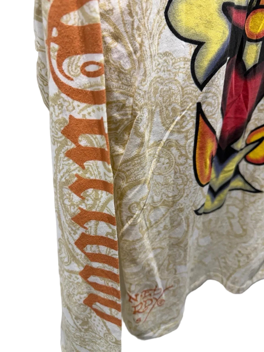 Ed Hardy by Christian Audigier skull and flame long sleeve t-shirt with paisley print, men's medium – photo 7 of 7