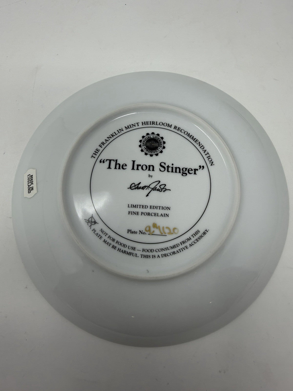 Franklin Mint Harley-Davidson Scott Jacobs porcelain plate set, The Iron Stinger backstamp