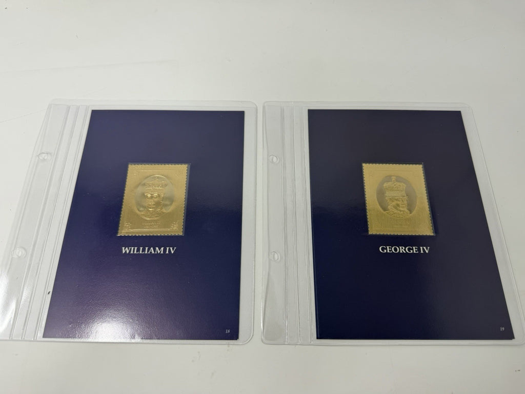 New Elizabethan Golden Age 23ct gold stamp collection, William IV and George IV gold stamps