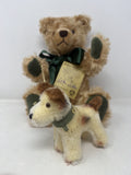 Hermann Coburg Max and Foxl mohair bear and dog, front view with Foxl on his gold-tone chain lead