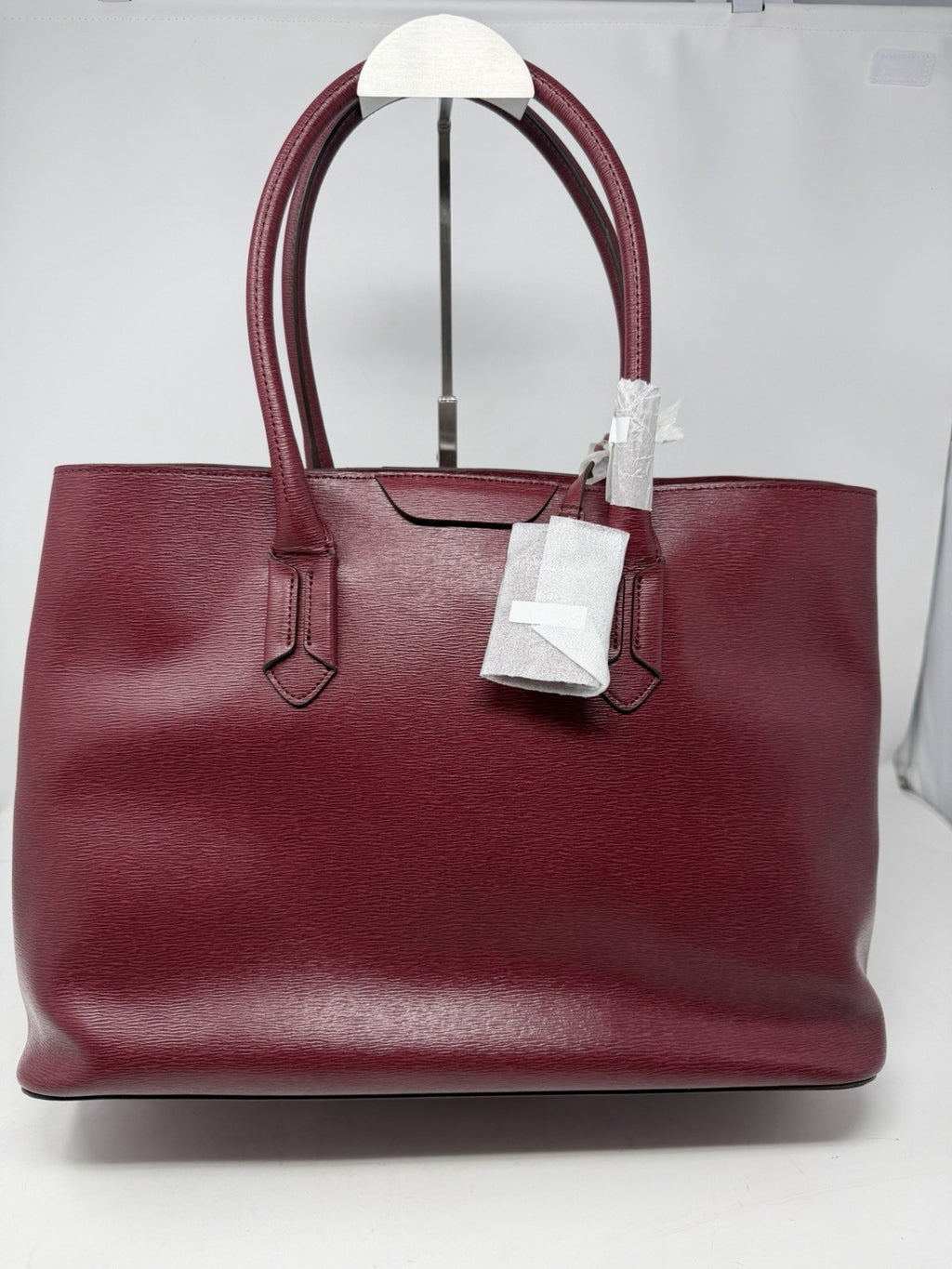 Lauren Ralph Lauren City Tote in rosewood textured leather, front view with tags
