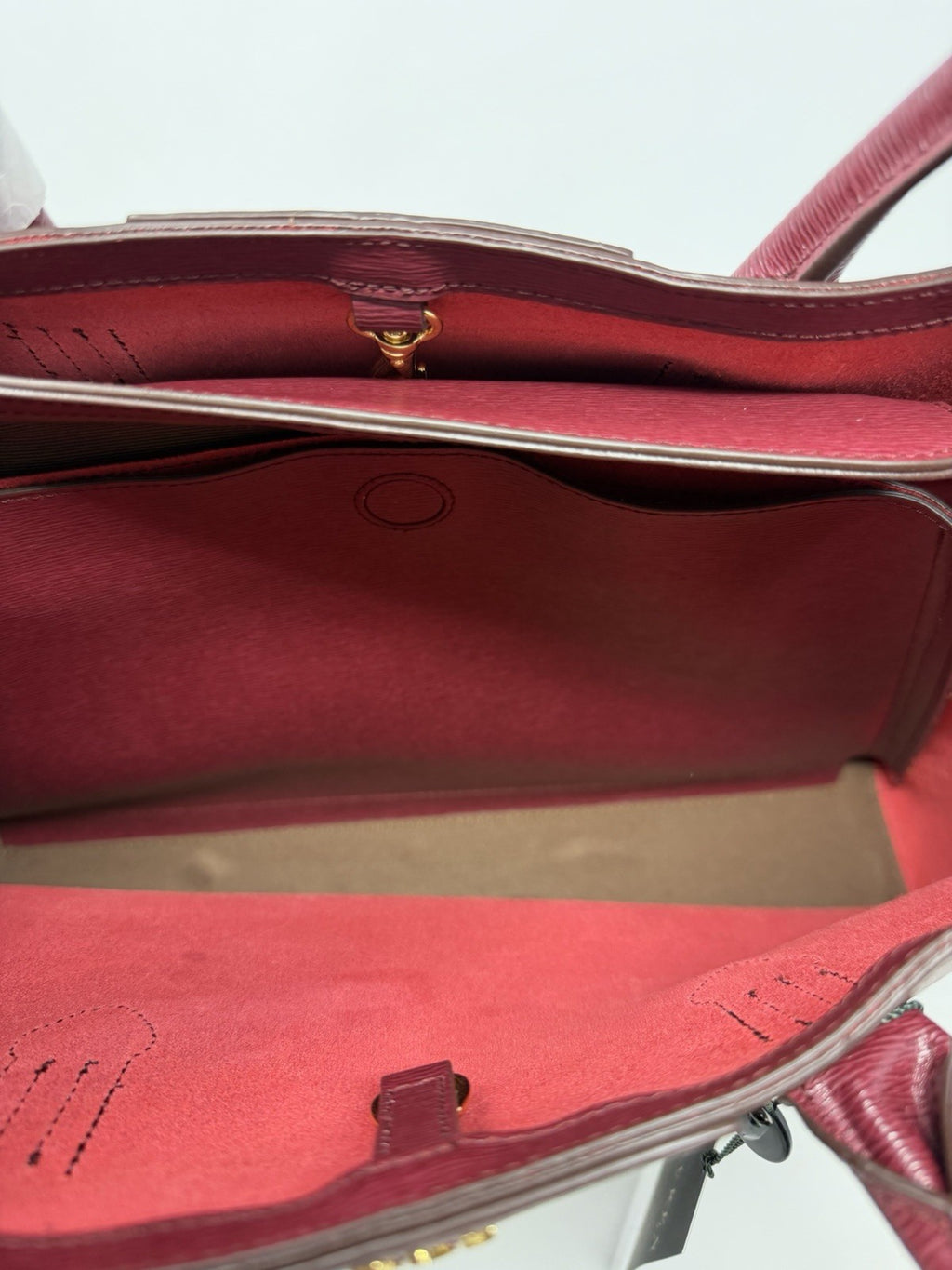 Inside the Lauren Ralph Lauren City Tote showing the red lining