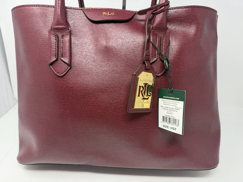 Pre-owned Lauren Ralph Lauren Rosewood leather city tote shopper bag with tag, featuring structured design and top handles.