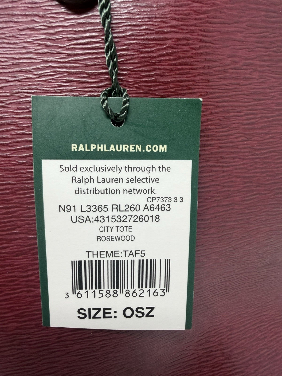 Pre-owned Lauren Ralph Lauren Rosewood leather city tote shopper bag with tag, showcasing its stylish design and spacious interior.