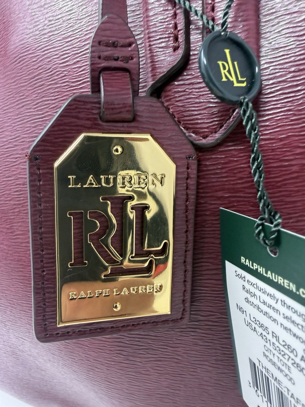 Pre-owned Lauren Ralph Lauren Rosewood leather city tote shopper bag with tag, featuring a spacious design and sturdy handles.