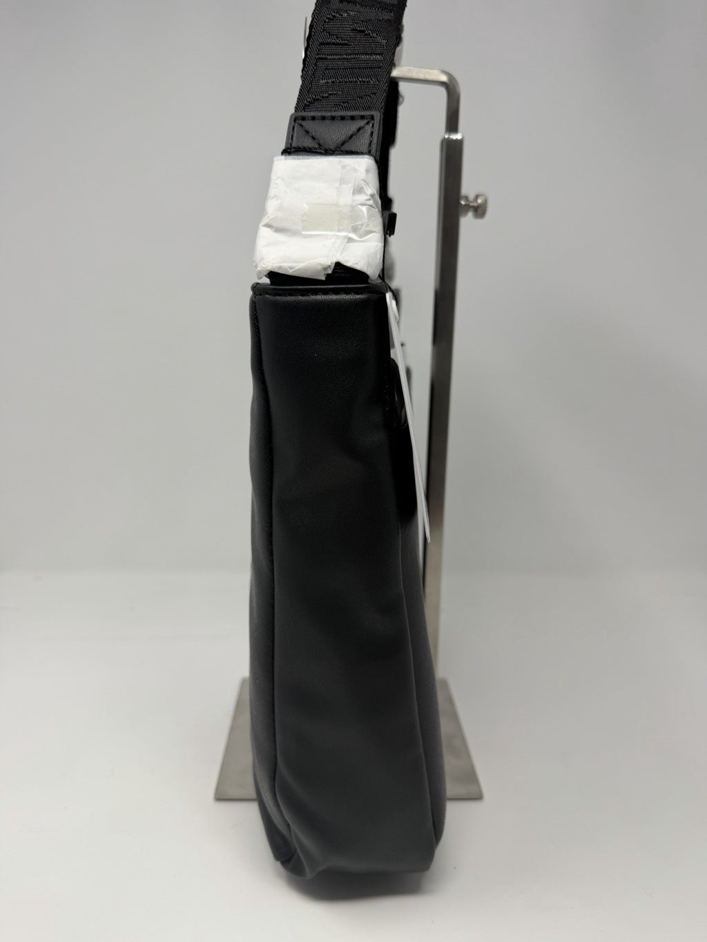 Love Moschino black and white saffiano-effect logo shoulder bag, opposite side profile