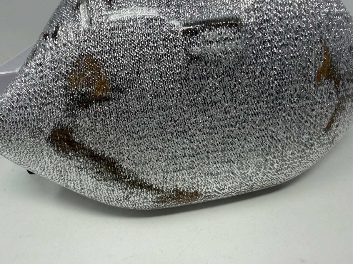 Lulu Guinness silver Perspex Lip Clutch, discolouration on the side