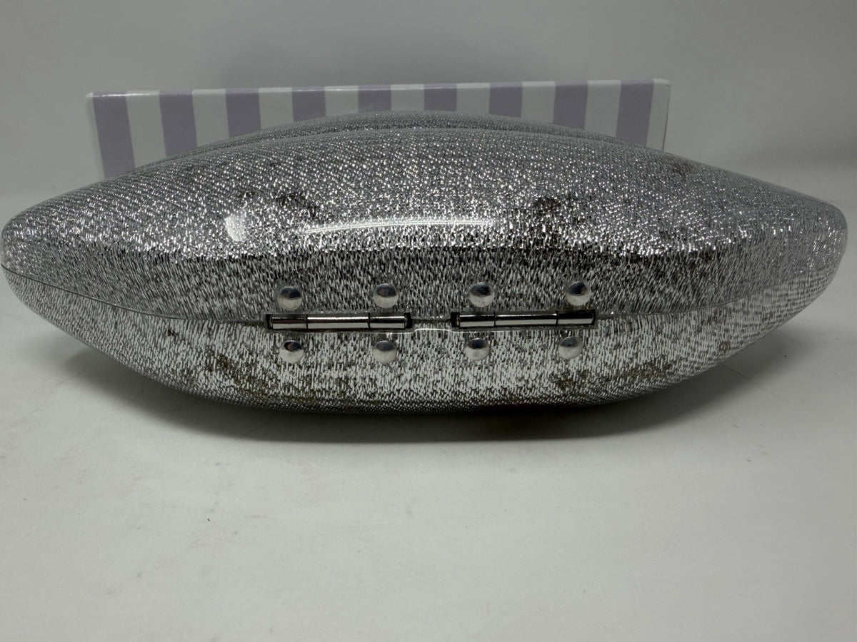 Lulu Guinness silver Perspex Lip Clutch, back view with hinges