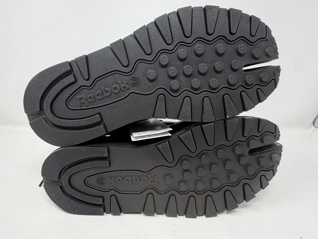 Maison Margiela × Reebok Classic Leather Tabi High Black trainers, UK 6.5, stylish footwear with distinctive split-toe design.