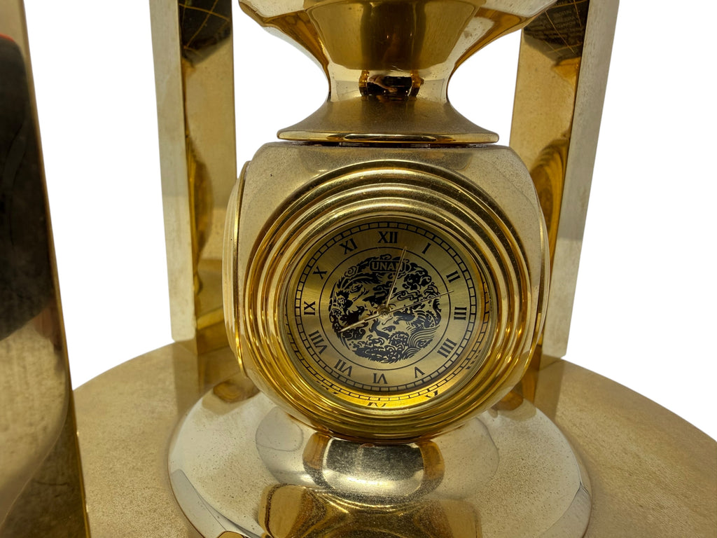 Meridian Collection gemstone world globe with clock, thermometer, and hygrometer, decorative home décor in a boxed set.