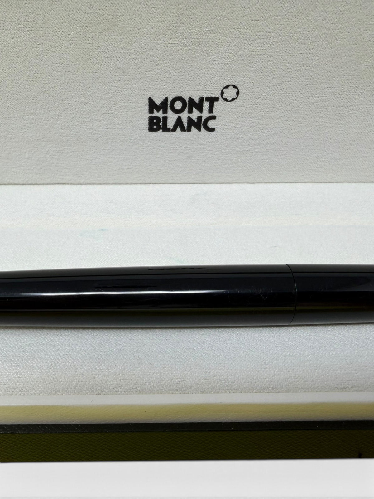 Montblanc M by Marc Newson fountain pen with 14ct gold medium nib, boxed with ink, showcasing sleek design and premium craftsmanship.
