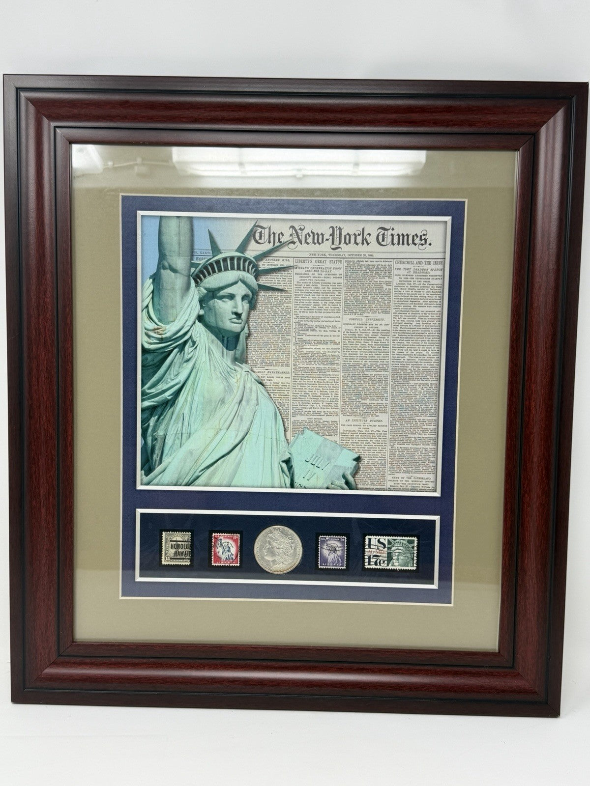 New York Times Statue of Liberty framed display, full framed display