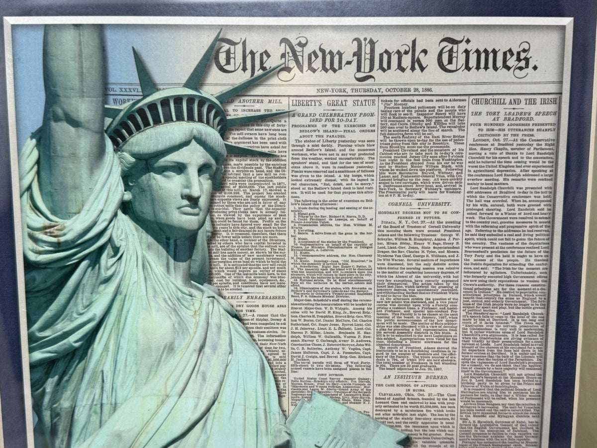 New York Times Statue of Liberty framed display, reproduction New York Times front page with the Statue of Liberty