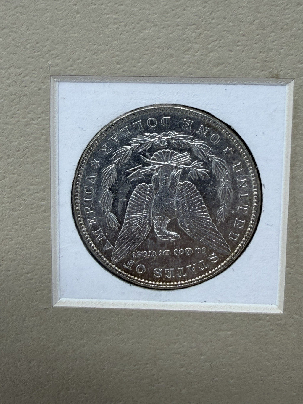 New York Times Statue of Liberty framed display, Morgan dollar reverse through the back window