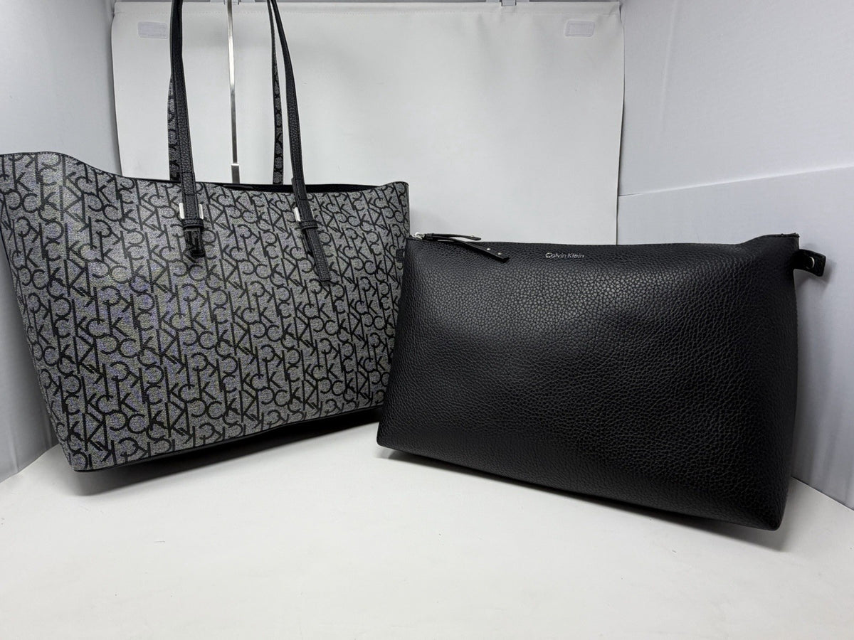 Calvin Klein CK monogram tote bag with black pebbled organiser pouch – photo 2 of 16