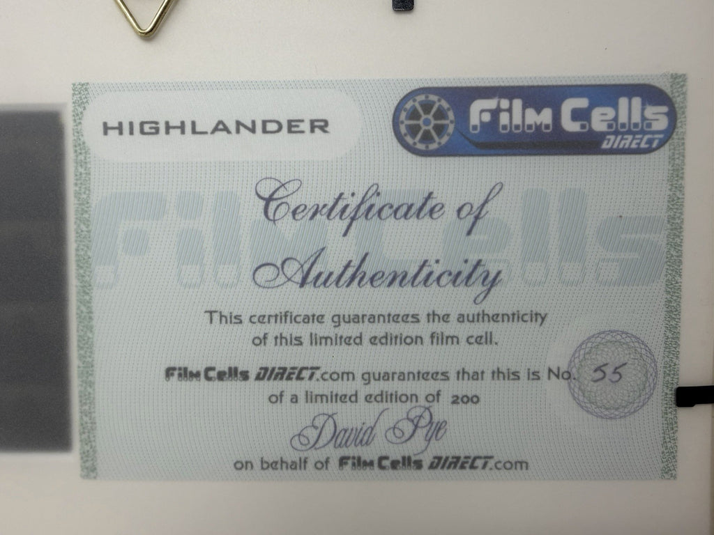 Highlander framed original film cell display with certificate – photo 7 of 7