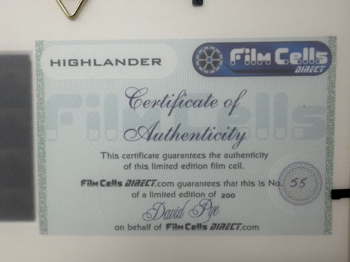 Highlander framed original film cell display with certificate – photo 7 of 7