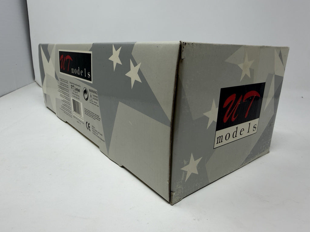 UT Models 1:18 Chevrolet Caprice Brea Police box corner with UT Models logo, end view