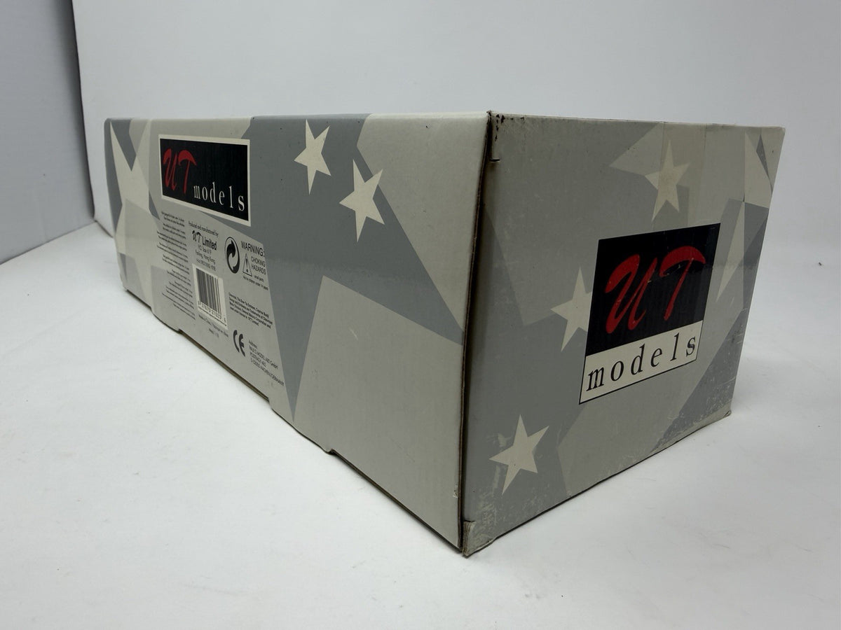 UT Models 1:18 Chevrolet Caprice Brea Police box corner with UT Models logo, end view