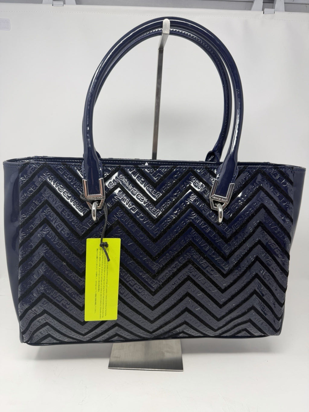 Versace Jeans navy patent chevron embossed tote bag – photo 1 of 9
