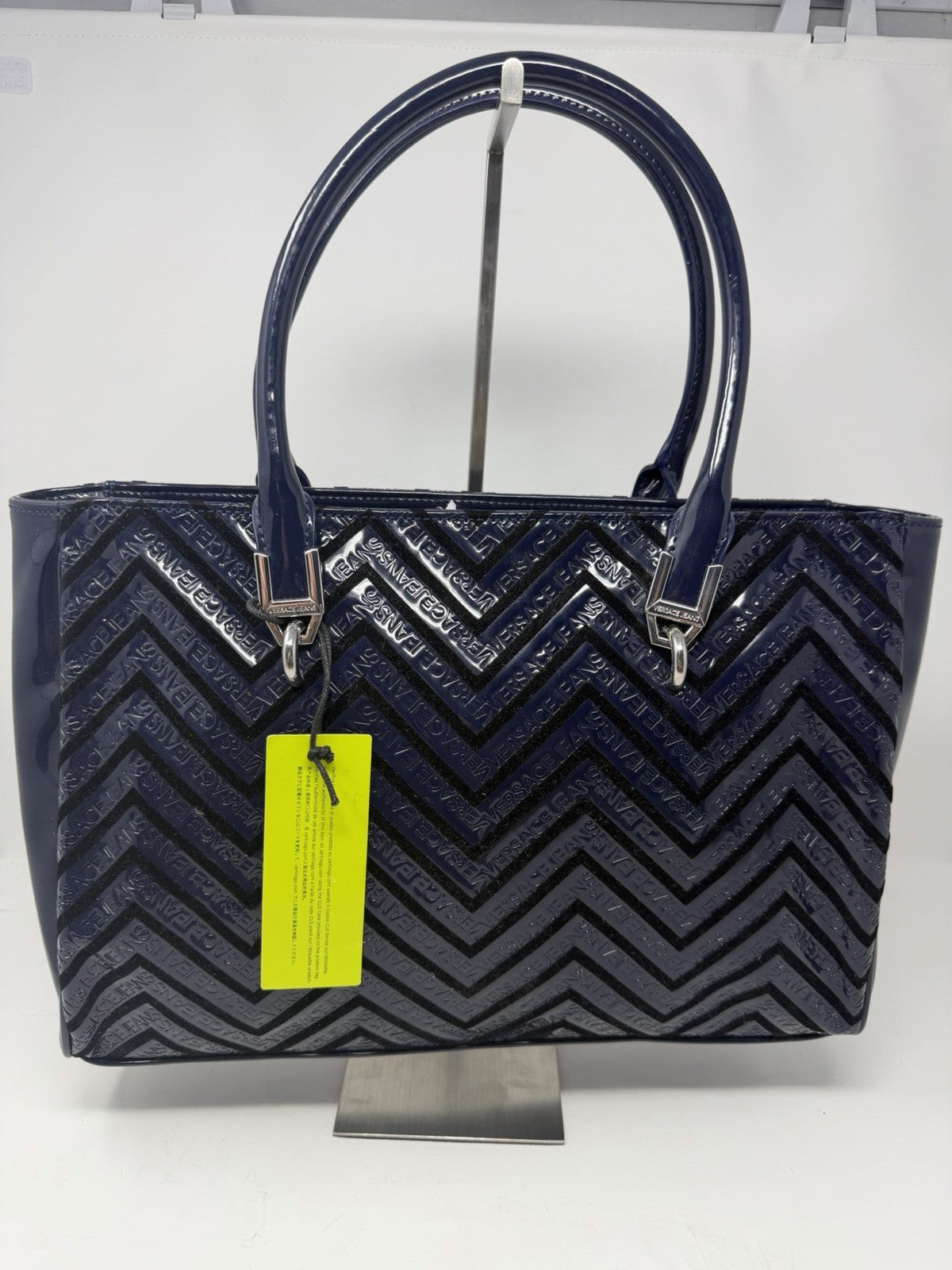 Versace Jeans navy patent chevron embossed tote bag – photo 1 of 9