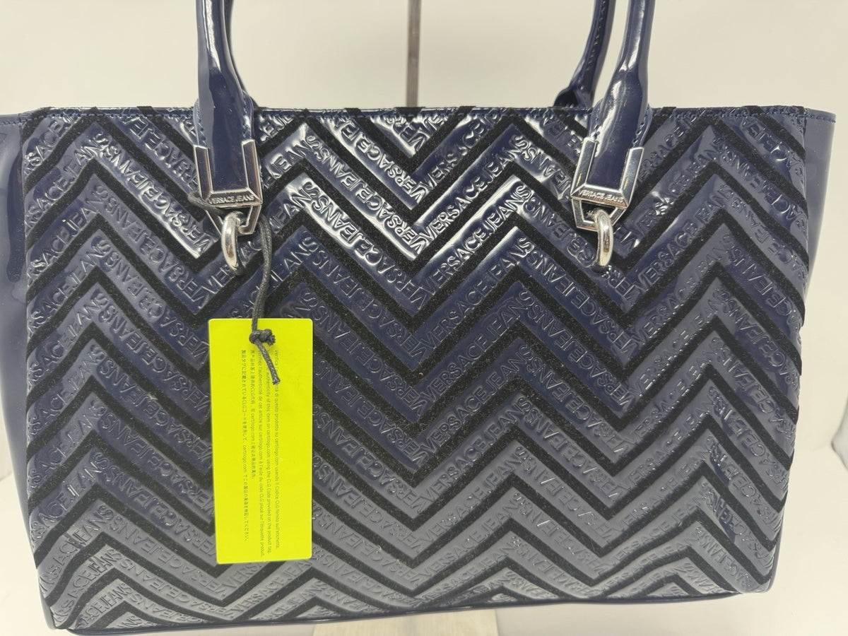 Versace Jeans navy patent chevron embossed tote bag – photo 2 of 9