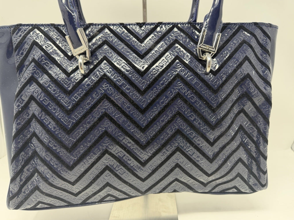 Versace Jeans navy patent chevron embossed tote bag – photo 4 of 9