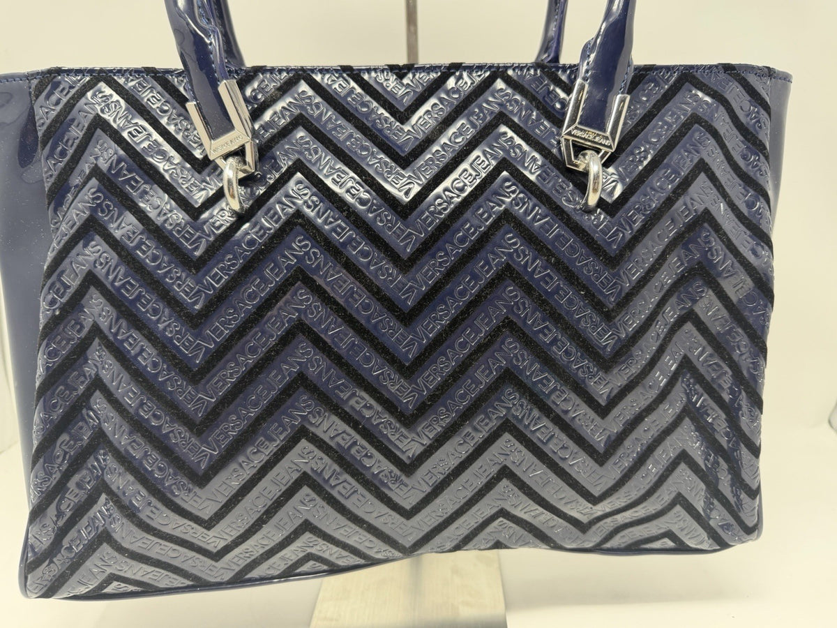 Versace Jeans navy patent chevron embossed tote bag – photo 4 of 9