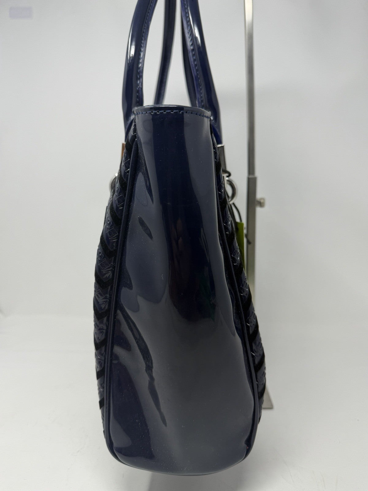 Versace Jeans navy patent chevron embossed tote bag – photo 7 of 9