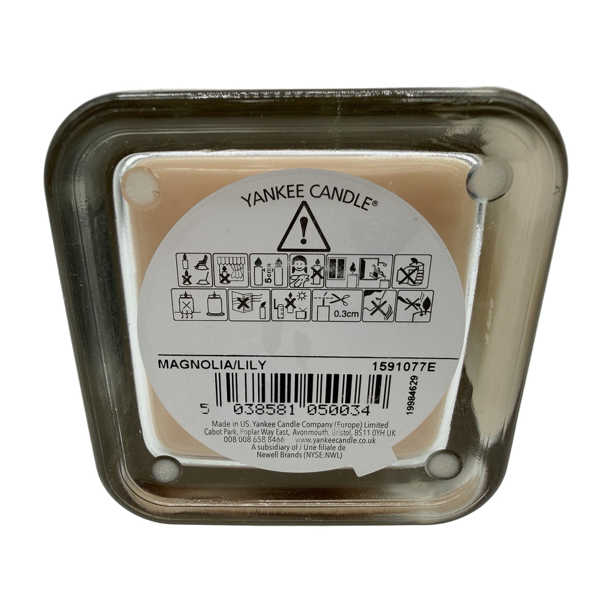 Yankee Candle Elevation Magnolia & Lily 552g – base label with barcode